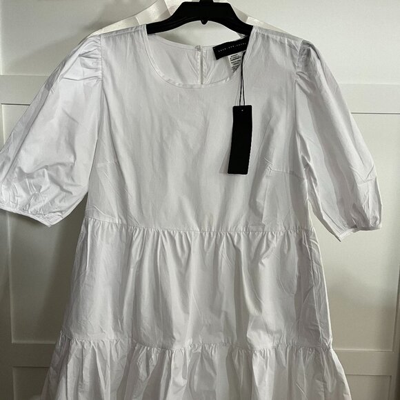 BNWT Know One Cares Cotton Poplin Short Sleeve Tiered Mini in snow white (M) - Picture 2 of 8